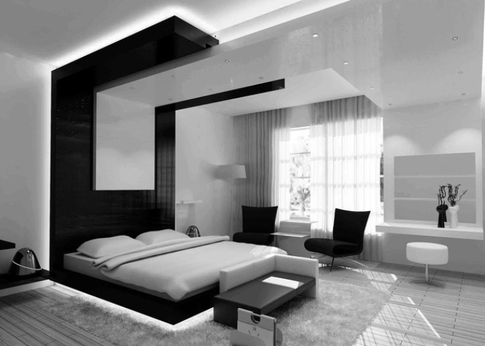 Thiết kế phòng ngủ 15m² đen trắng cho nam